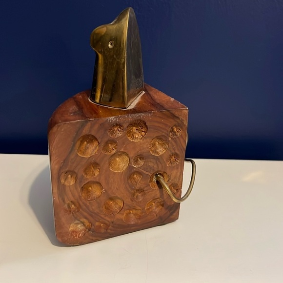 MCM Inspired Wood Cheese With Brass Mouse - Picture 1 of 4